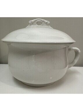 Vintage Antique 8” White Ironstone Alfred Meakin England Chamber Pot with Lid